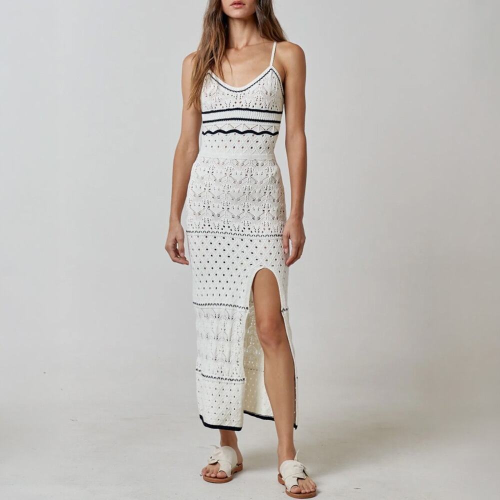 Olive + Oak Ivory Crochet Knit Midi Dress Size M